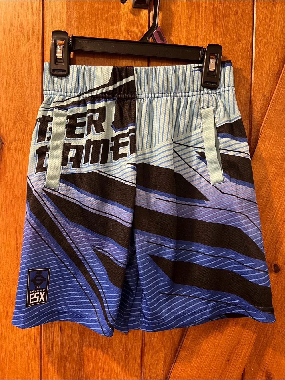 Blue & Black Graphic Athletic Shorts